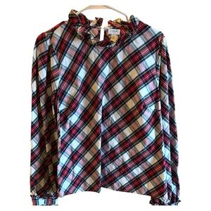 J. Crew Red and Black Plaid Ruffle Top/ Size Large